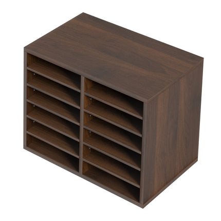 Wood Literature Organizer, 12 Compartments, Adjustable Shelves