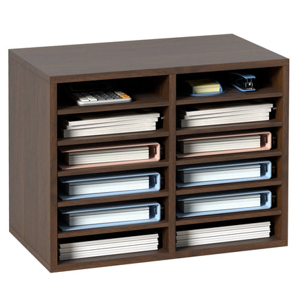 Wood Literature Organizer, 12 Compartments, Adjustable Shelves