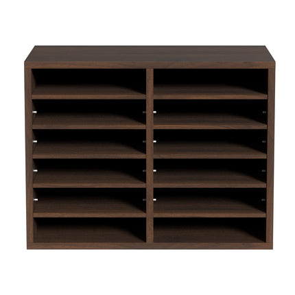 Wood Literature Organizer, 12 Compartments, Adjustable Shelves