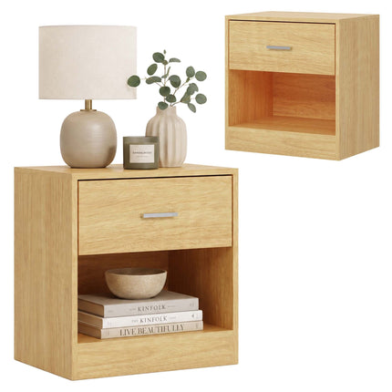 Wood-Look Bedside Table with Drawer, 2-Pack MDF
