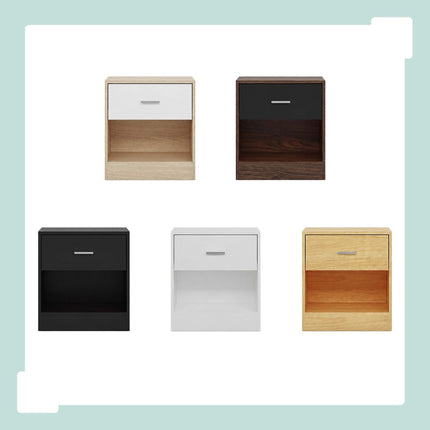 Wood-Look Bedside Table with Drawer, 2-Pack MDF