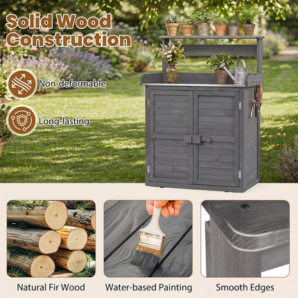 Wood Plant Workstation with Stainless Steel Top, Shelves