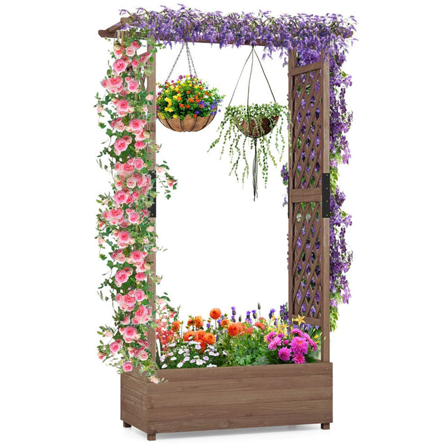 Dřevěný truhlík s treláží a stříškou, 110x44x182 cm
