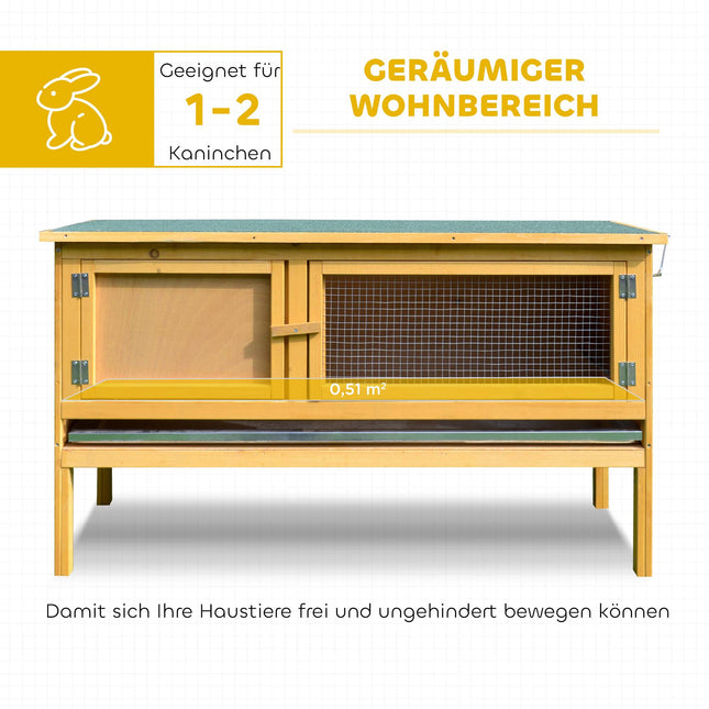 Hasenstall aus Holz mit aufklappbarem Dach, 2 Türen, 115x44x65 cm