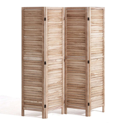 Wood Room Divider, 4-Panel Folding Louvered Screen, 66.9 in