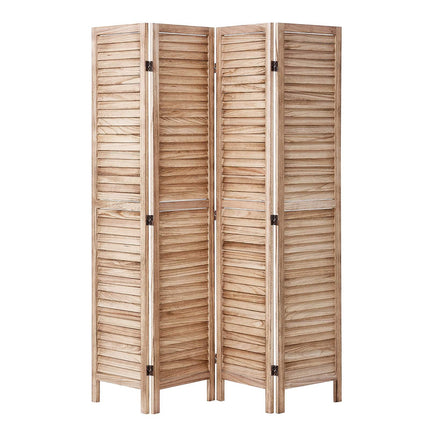 Wood Room Divider, 4-Panel Folding Louvered Screen, 66.9 in
