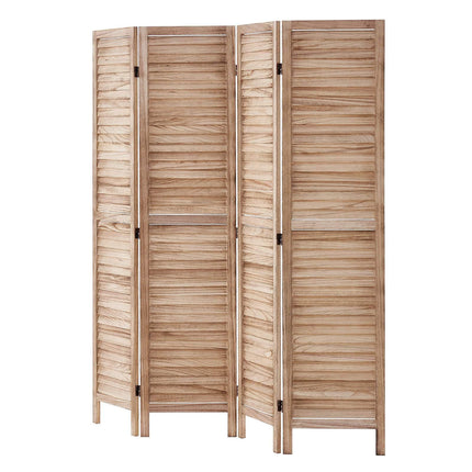 Wood Room Divider, 4-Panel Folding Louvered Screen, 66.9 in