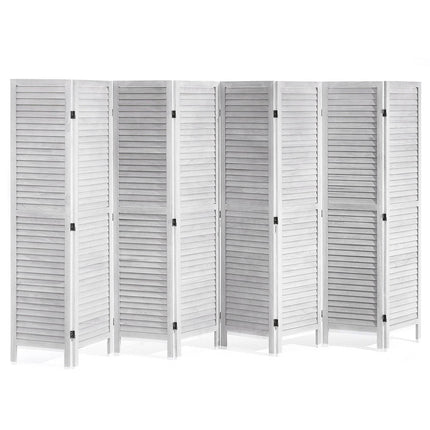 Wood Room Divider, 8-Panel Folding Louvered Screen 66.9in