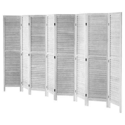 Wood Room Divider, 8-Panel Folding Louvered Screen 66.9in