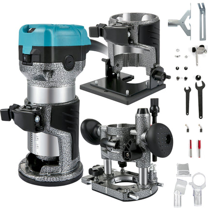 Wood Router 710W, Fixed-Plunge-Tilt Bases, 3 Collets