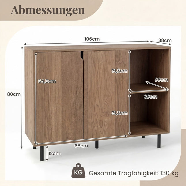Holz-Sideboard mit verstellbaren Einlegeböden und 2 Türen