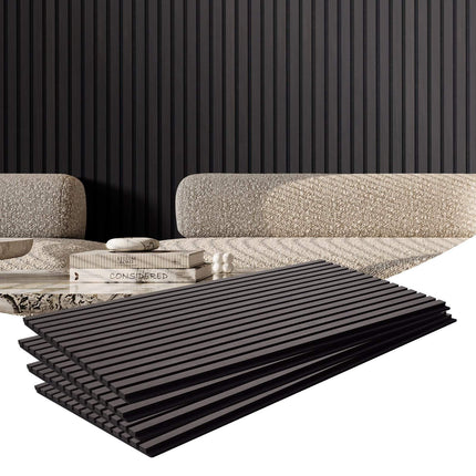Wood Slat Acoustic Panels, Black Oak, 4-Pack 23.6x47.2
