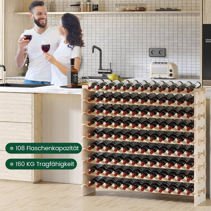 Dřevěný stojan na víno, stohovatelný, pojme 108 lahví