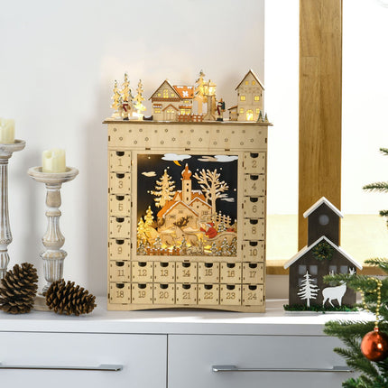 Wooden Advent Calendar with LED Lights, 24-Day Countdown