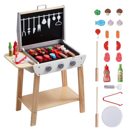 Wooden BBQ Grill Playset, 21-Piece Pretend Cooking Toy