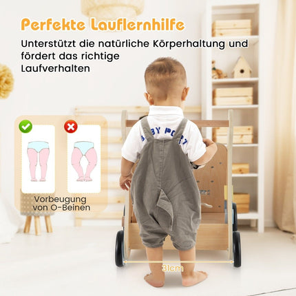 Dřevěné dětské chodítko s aktivním centrem – Montessori učení
