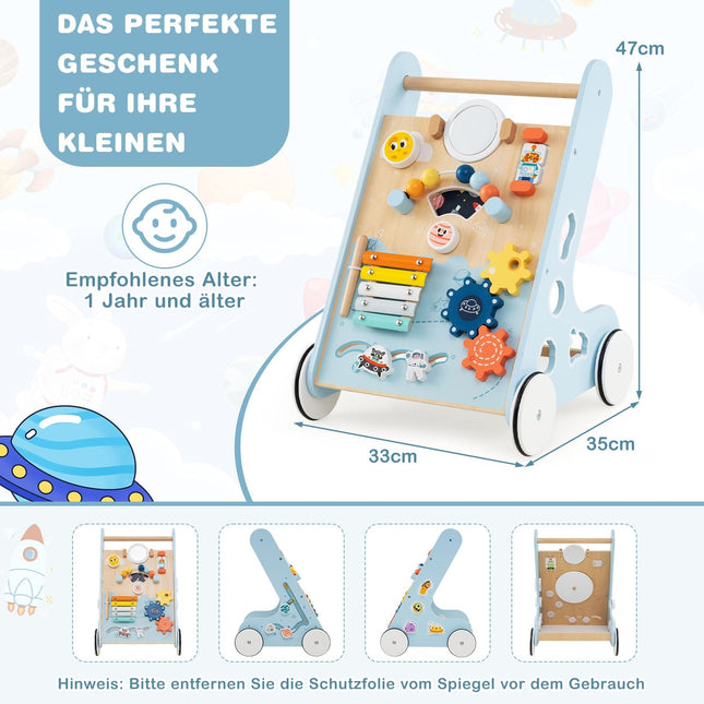Dřevěné dětské chodítko s kolečky, aktivní centrum 8 v 1