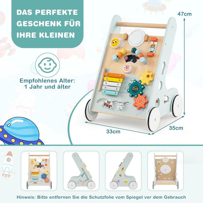 Dřevěné dětské chodítko s kolečky, aktivní centrum 8 v 1