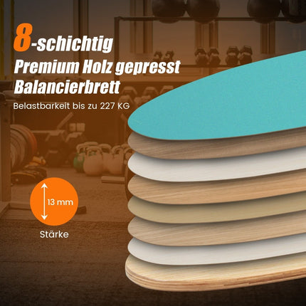 Dřevěná balanční deska, wobble board s válcem a dekou, balanční sada 3 v 1 modrá