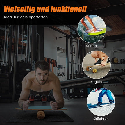 Dřevěná balanční deska, wobble board s válcem a dekou, balanční sada 3 v 1 modrá