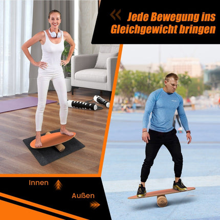 Dřevěná balanční deska, wobble board s válcem a dekou, balanční sada 3 v 1 oranžová