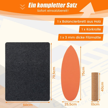 Dřevěná balanční deska, wobble board s válcem a dekou, balanční sada 3 v 1 oranžová