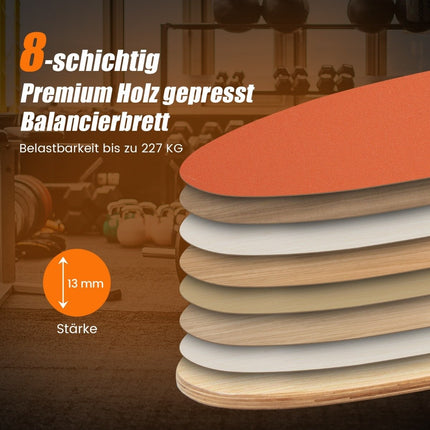 Dřevěná balanční deska, wobble board s válcem a dekou, balanční sada 3 v 1 oranžová
