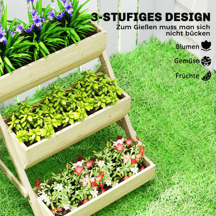 Wooden Balcony Herb Planter, 3-Tier, Drainage Holes