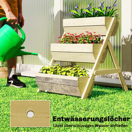 Wooden Balcony Herb Planter, 3-Tier, Drainage Holes