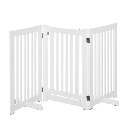 Adjustable stand-alone wooden dog gate, foldable, white