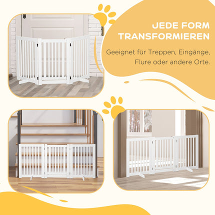 Adjustable stand-alone wooden dog gate, foldable, white