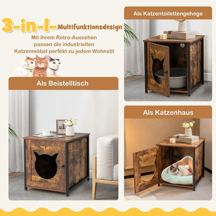 Katzenklo-Versteck mit Tür aus Holz – Katzenklo-Schrank