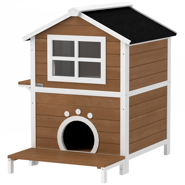 Katzenhaus aus Holz, wetterfester Balkon, Innen-/Außenbereich, 2 Ebenen