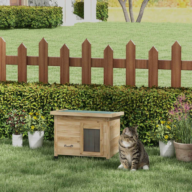Outdoor Katzenhaus aus Holz mit Türvorhang, 57x45x43 cm