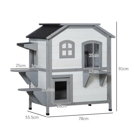 Outdoor wooden cat house with stairs for small cats