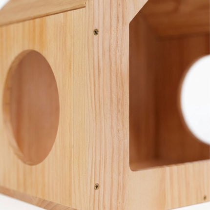 Wooden Cat House for Wall or Floor, Natural Finish