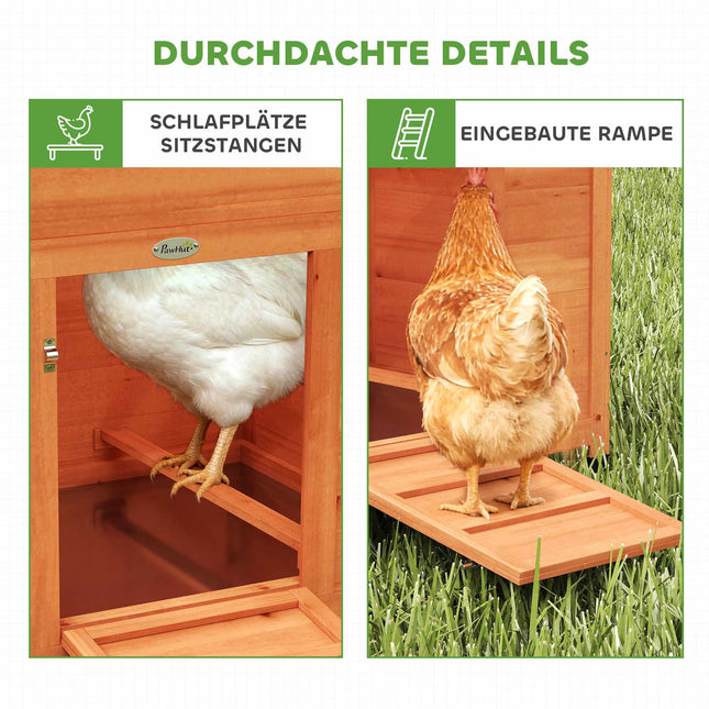 Hühnerstall aus Holz mit Legenest, Sitzstangen, wasserdichtem Dach
