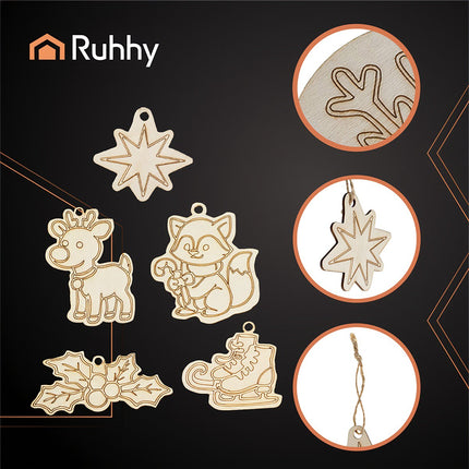 Wooden Christmas Baubles for Painting, 24 Pcs Set