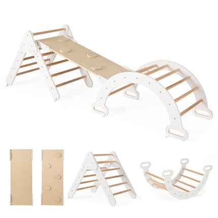 Wooden Climbing Triangle Set with Slide and Reversible Ramp