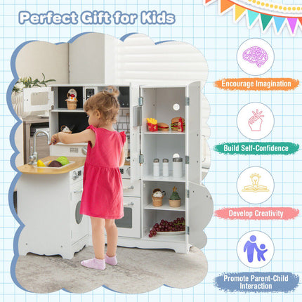 Wooden Corner Play Kitchen Set, White, 5 Accessories