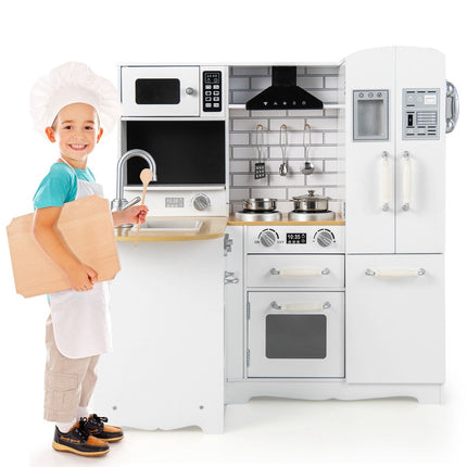Wooden Corner Play Kitchen Set, White, 5 Accessories