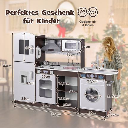 Wooden Corner Play Kitchen with Light & Sound, 7 Accessories