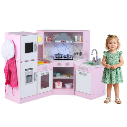 Wooden Corner Play Kitchen with Light, Sound & Accessories