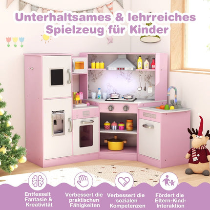 Wooden Corner Play Kitchen with Light, Sound & Accessories