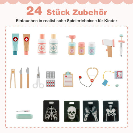 Dřevěná doktorská sada s 24 lékařskými doplňky