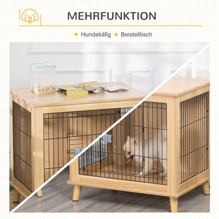 Dřevěný box pro psy se stolní deskou, přírodní povrch, 81x58.5x76 cm