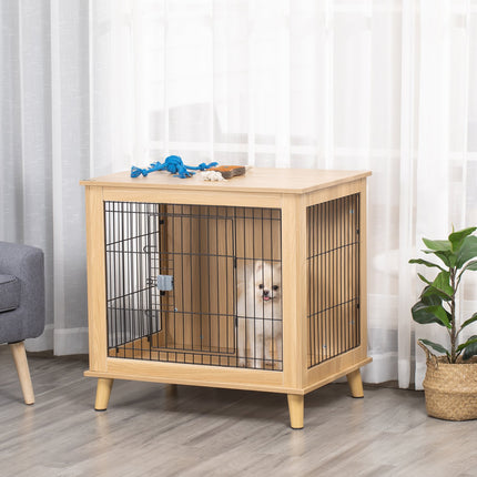 Dřevěný box pro psy se stolní deskou, přírodní povrch, 81x58.5x76 cm