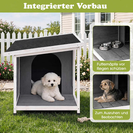 Wooden Doghouse with Veranda & Weatherproof Roof, Grey
