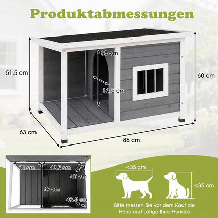 Wooden Doghouse with Veranda & Weatherproof Roof, Grey