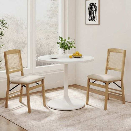 Wooden Folding Chairs, Set of 2, Linen Padded Seat